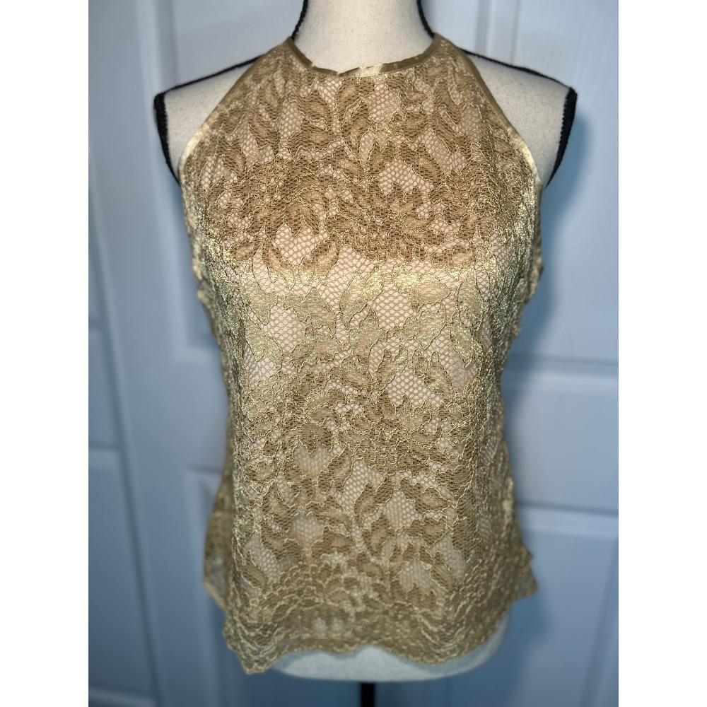 Vintage The Limited Gold Lace Halter Top Women's Size L‎ Evening Party Y2K Glam